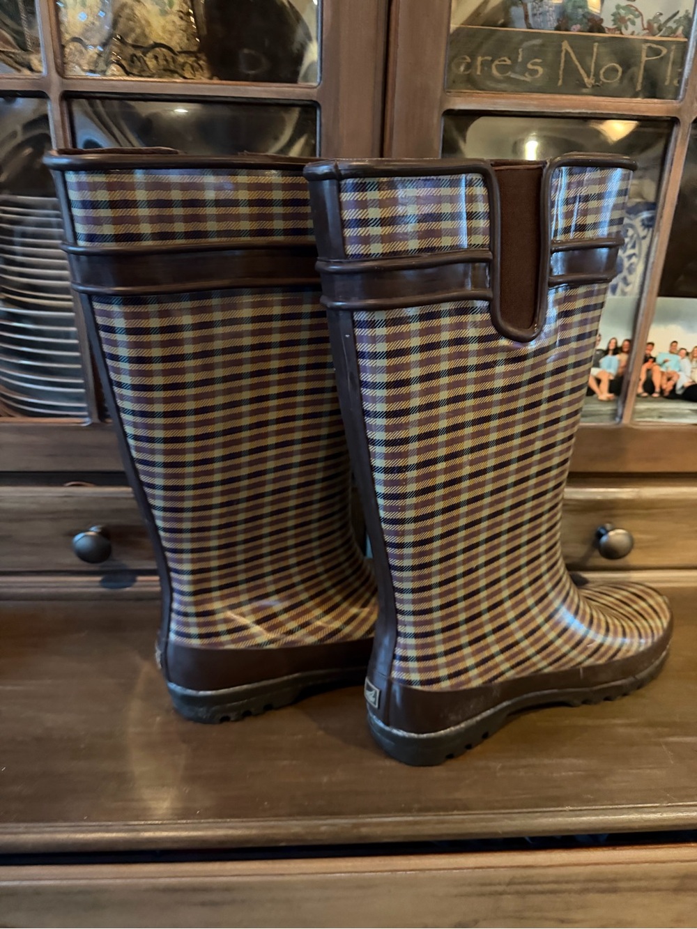 Sperry Plaid Brown Waterproof Tall Rain Boots